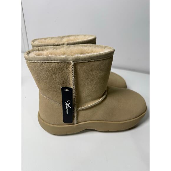 Bundle of 2 pairs Athlefit Womens Platform Flat Bottom Boot Cognac and Sand  9 - Picture 7 of 8